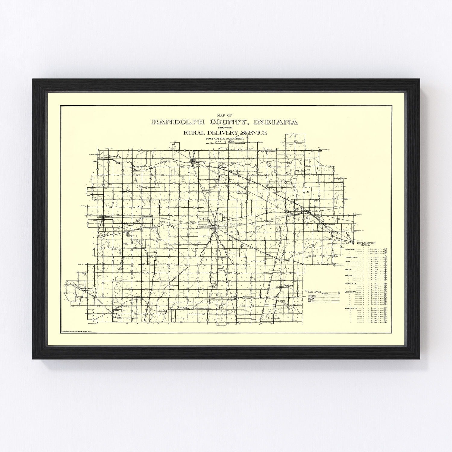 Vintage map of Randolph County, Indiana, 1910