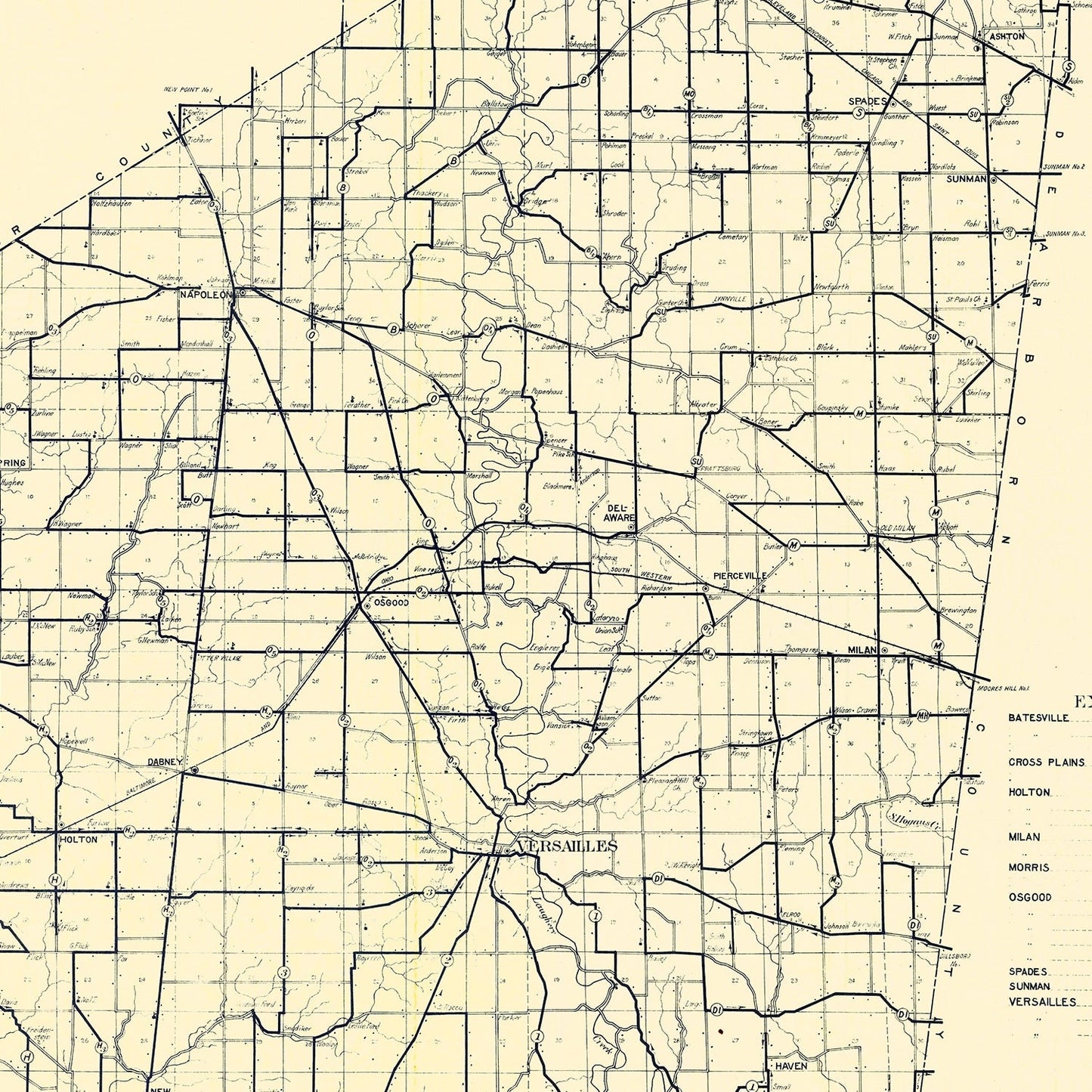 Vintage Map of Ripley County, Indiana, 1909