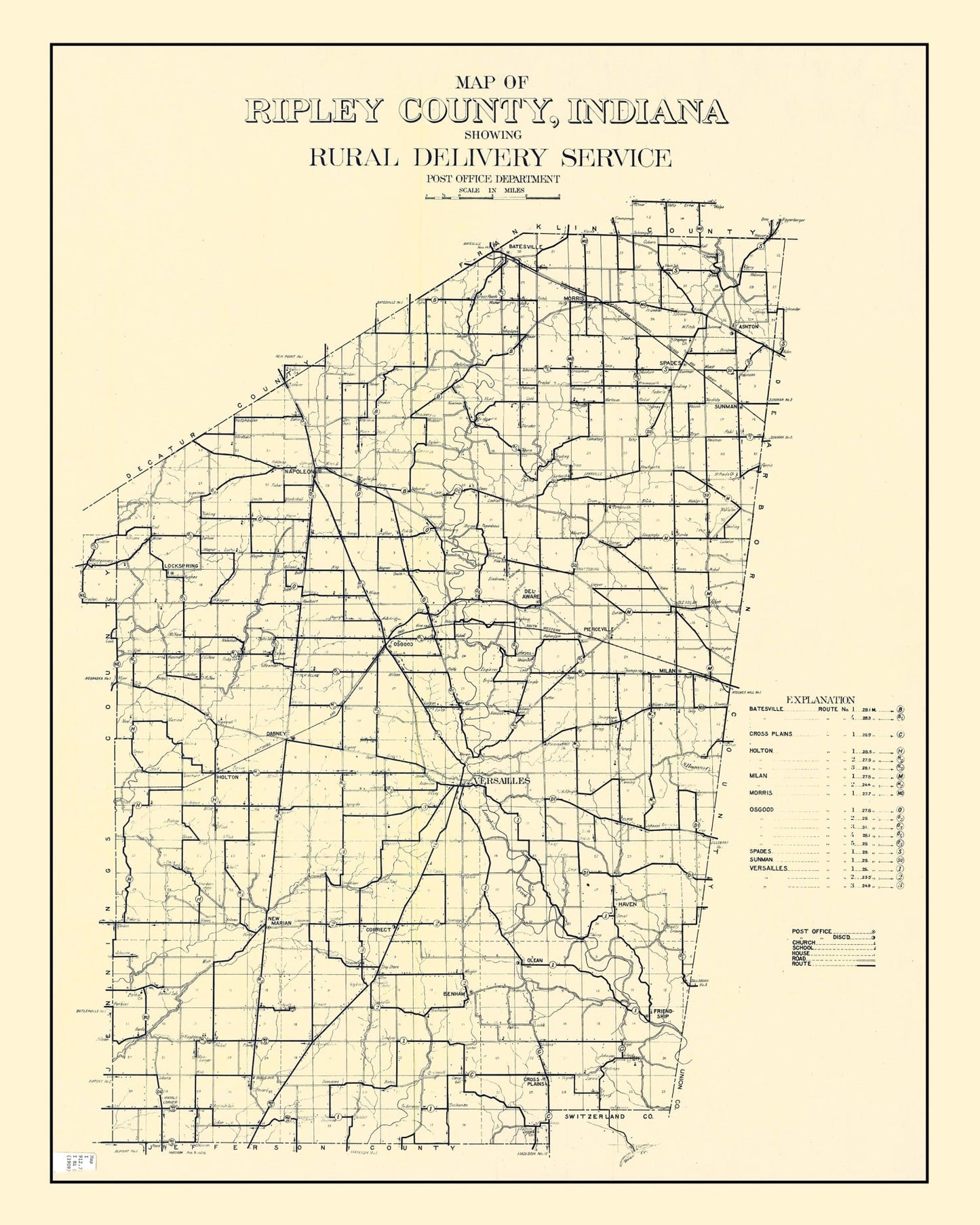 Vintage Map of Ripley County, Indiana, 1909