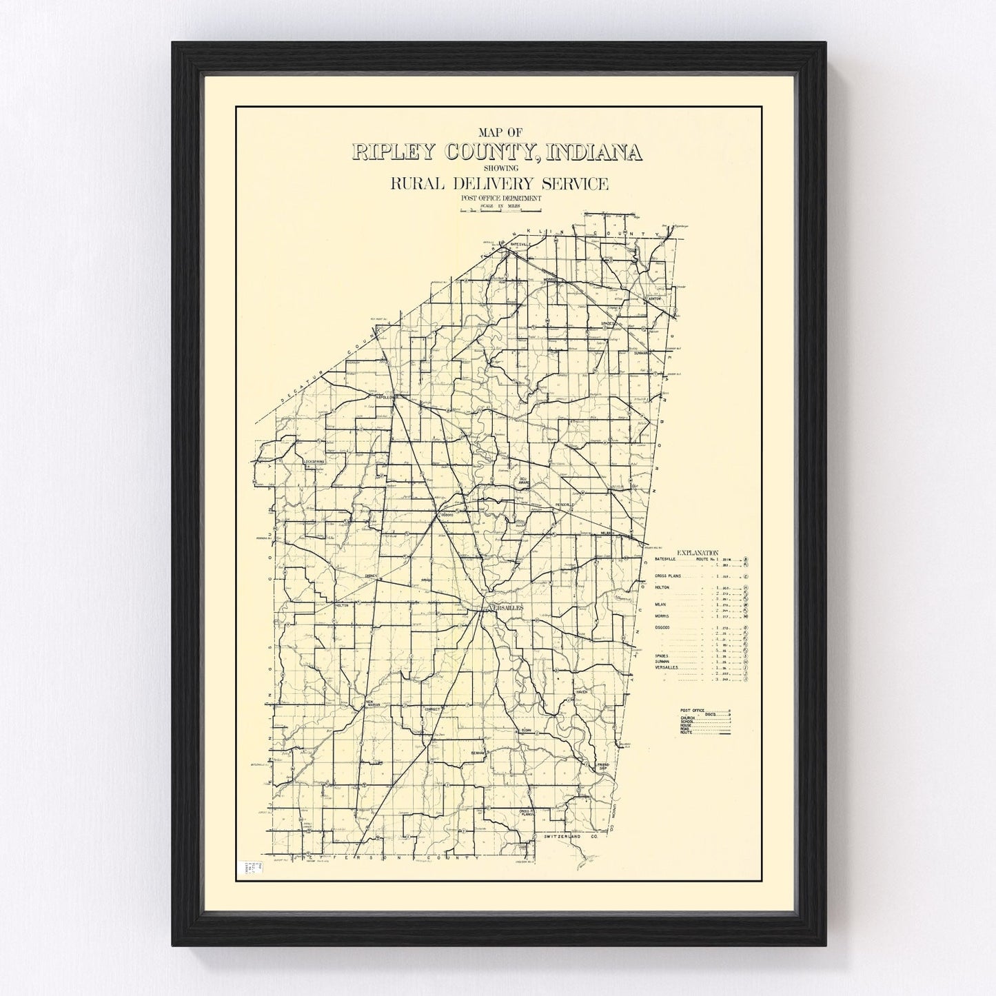 Vintage map of Ripley County, Indiana, 1909
