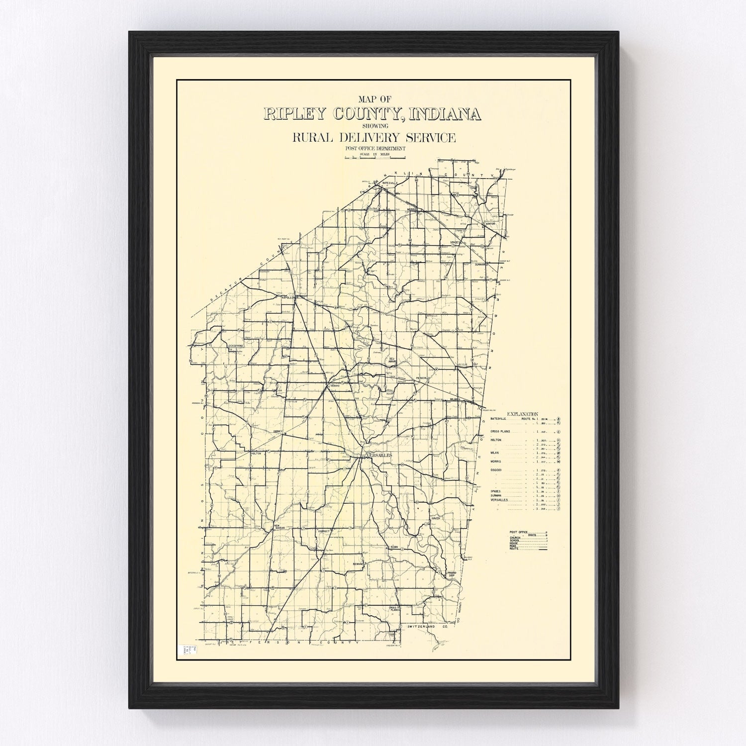 Vintage map of Ripley County, Indiana, 1909