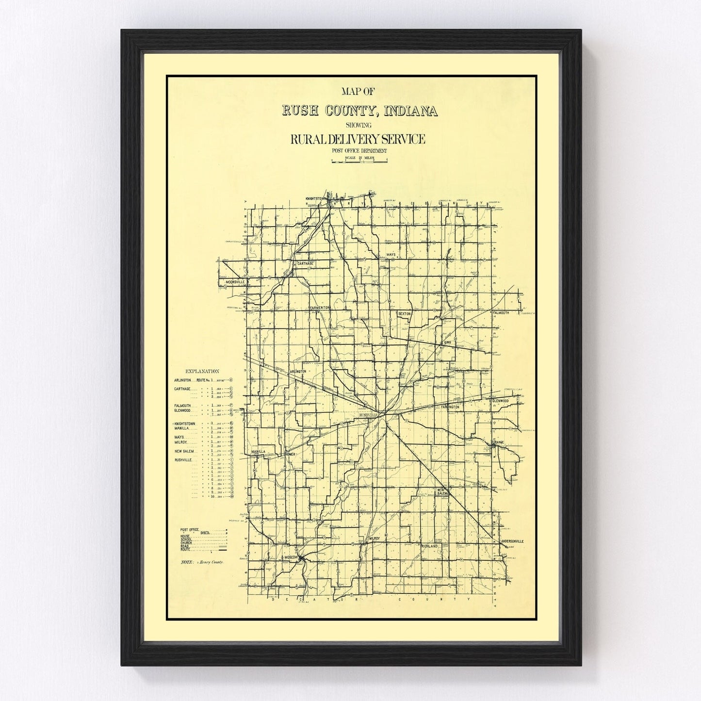 vintage map of Rush County, Indiana, 1909