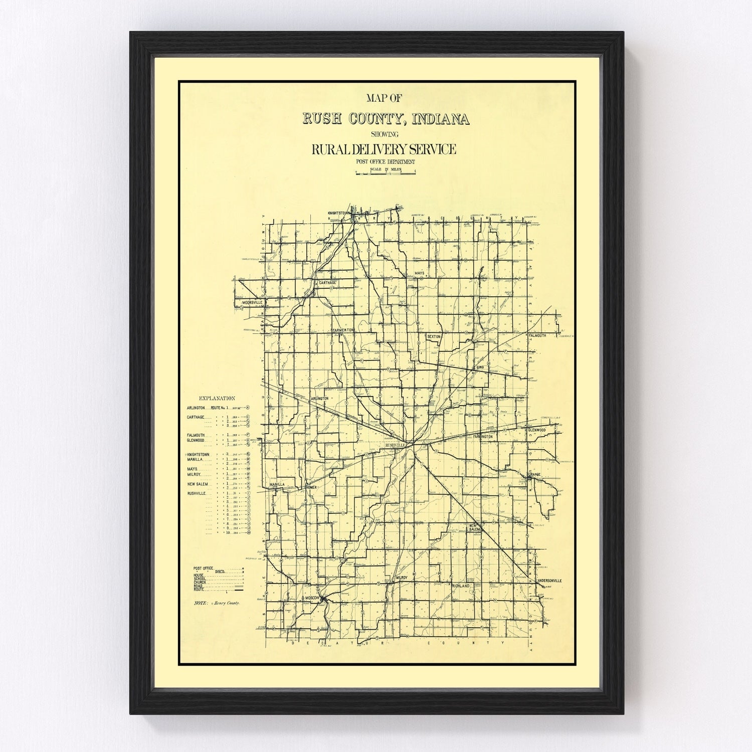 vintage map of Rush County, Indiana, 1909