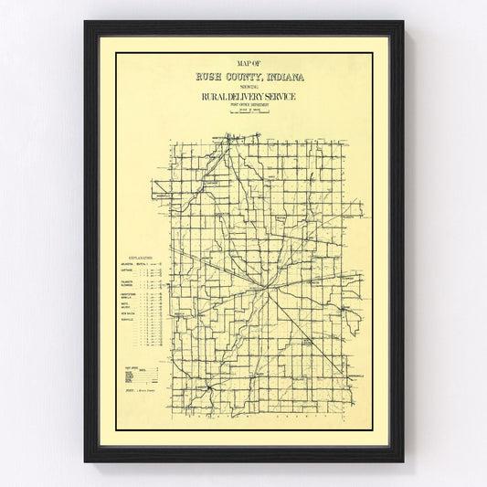 vintage map of Rush County, Indiana, 1909