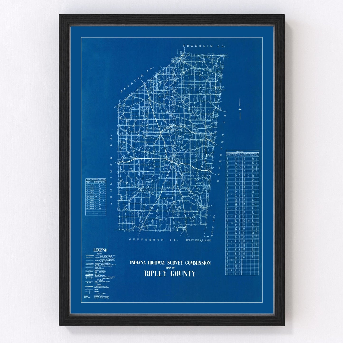 Vintage map of Ripley County, Indiana, 1936