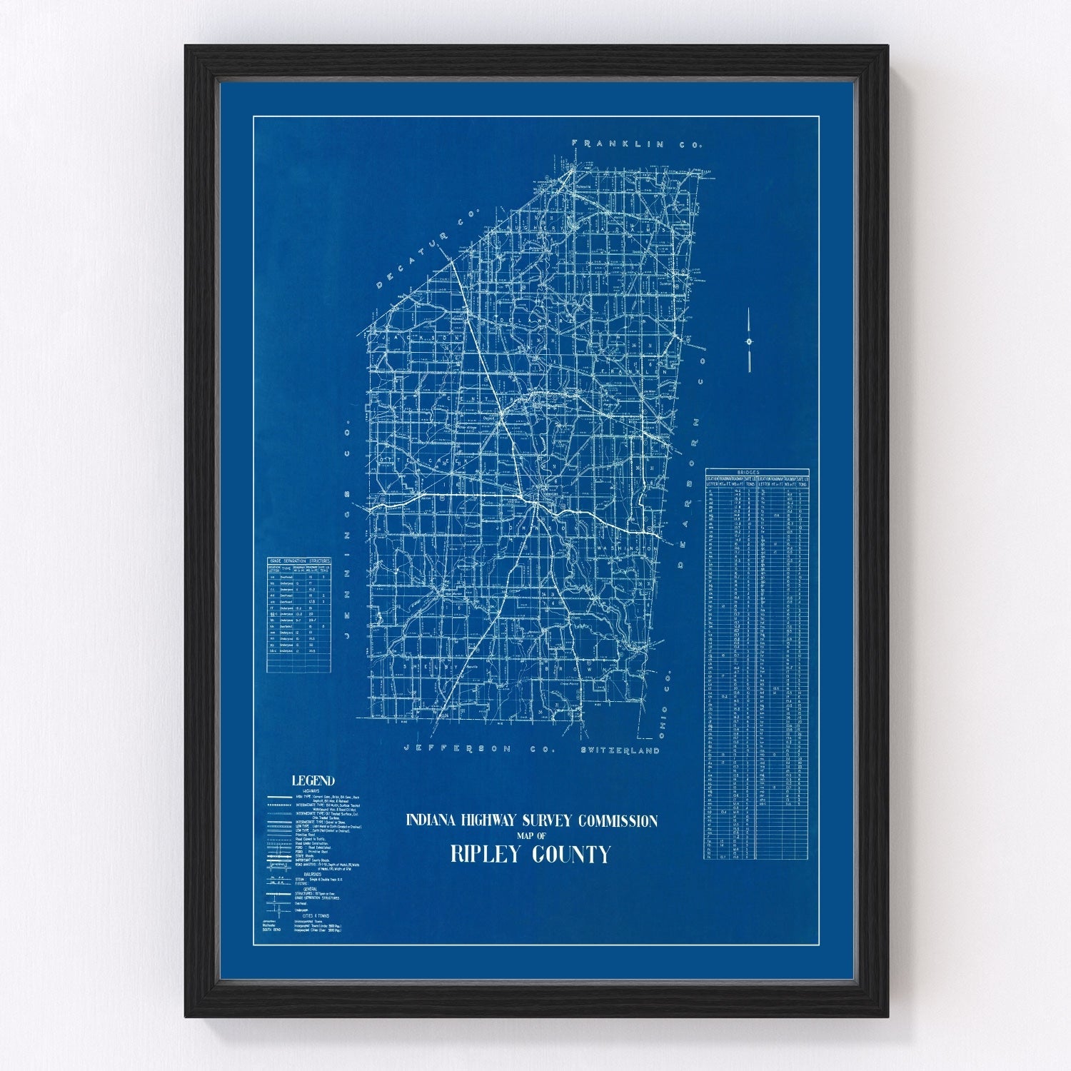 Vintage map of Ripley County, Indiana, 1936