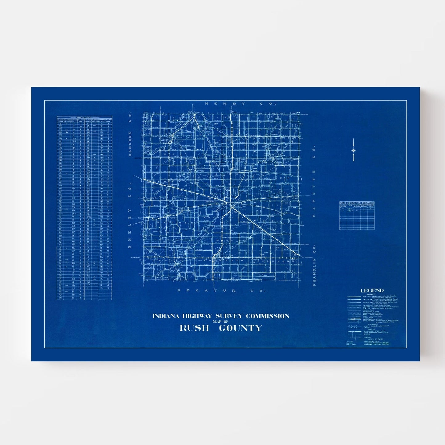 Vintage Map of Rush County, Indiana, 1936