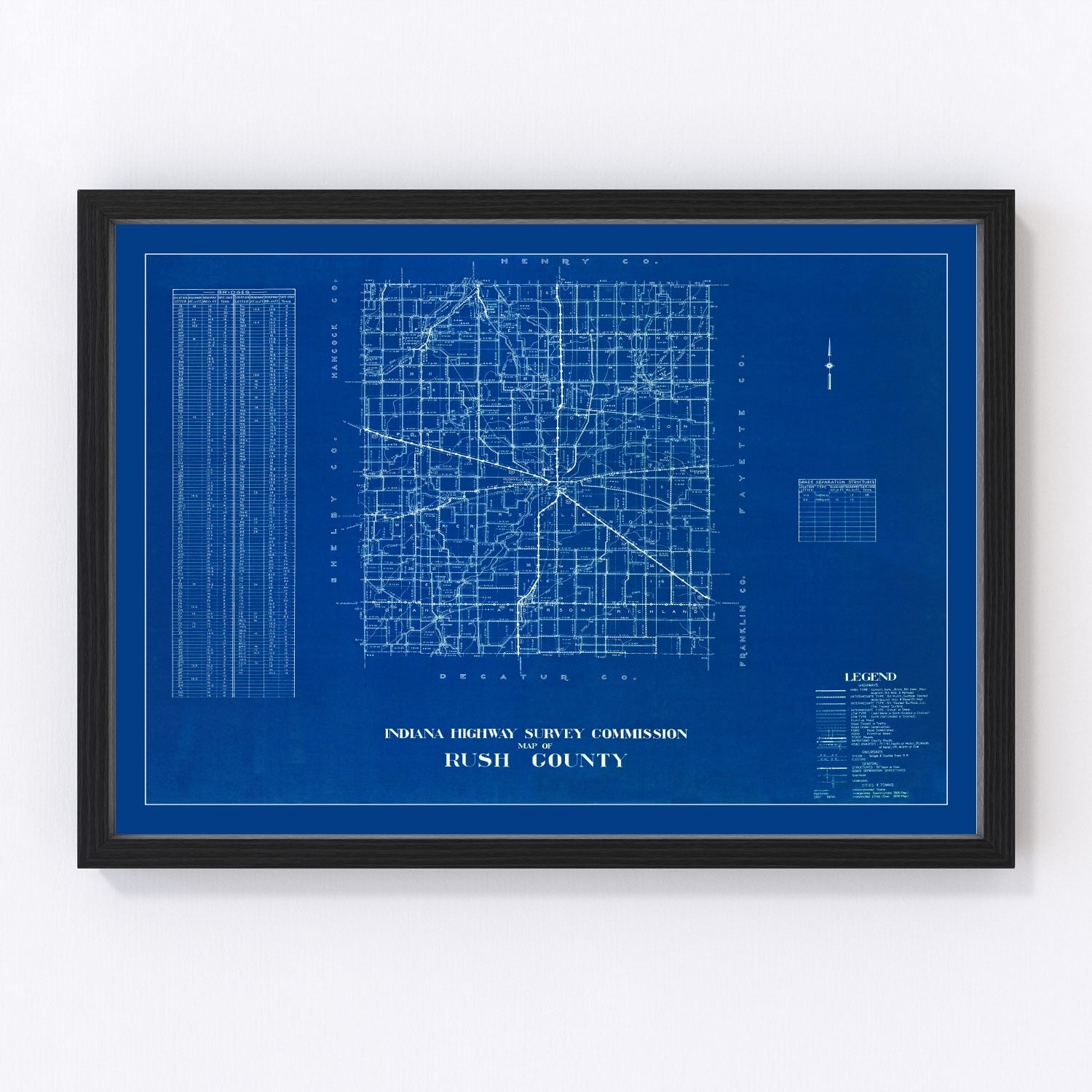 vintage map of Rush County, Indiana, 1936