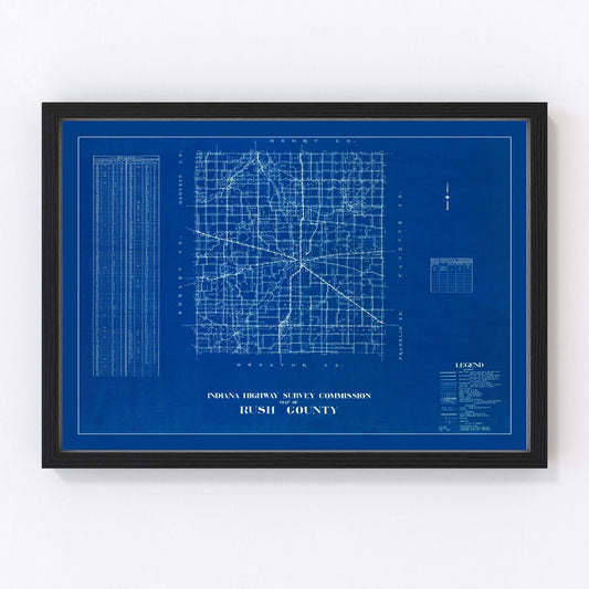 vintage map of Rush County, Indiana, 1936