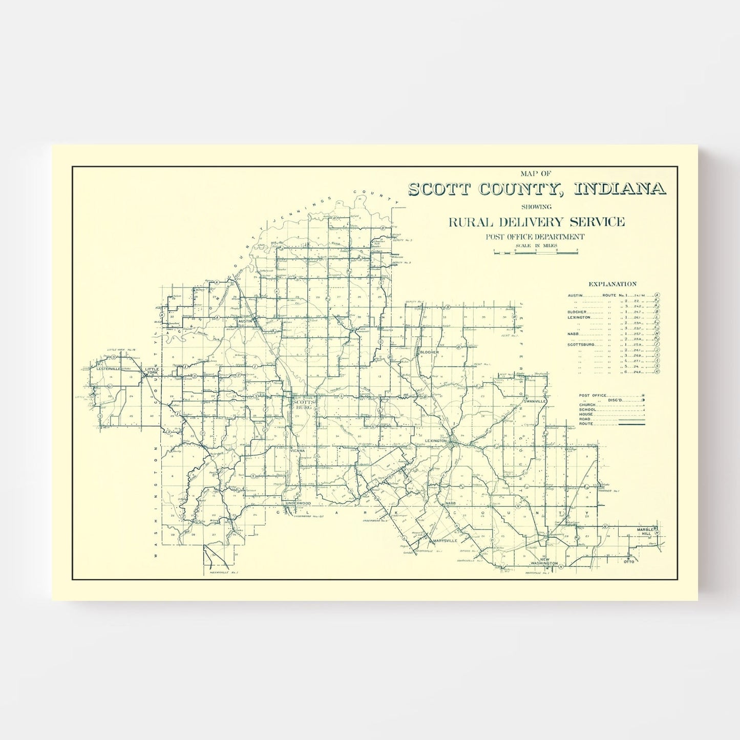 Vintage Map of Scott County, Indiana, 1910