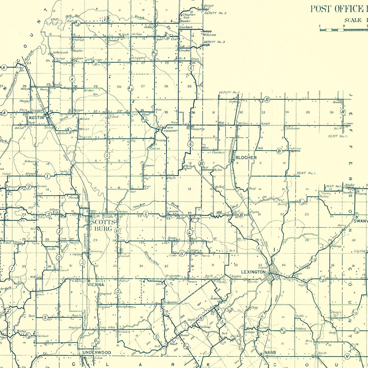 Vintage Map of Scott County, Indiana, 1910