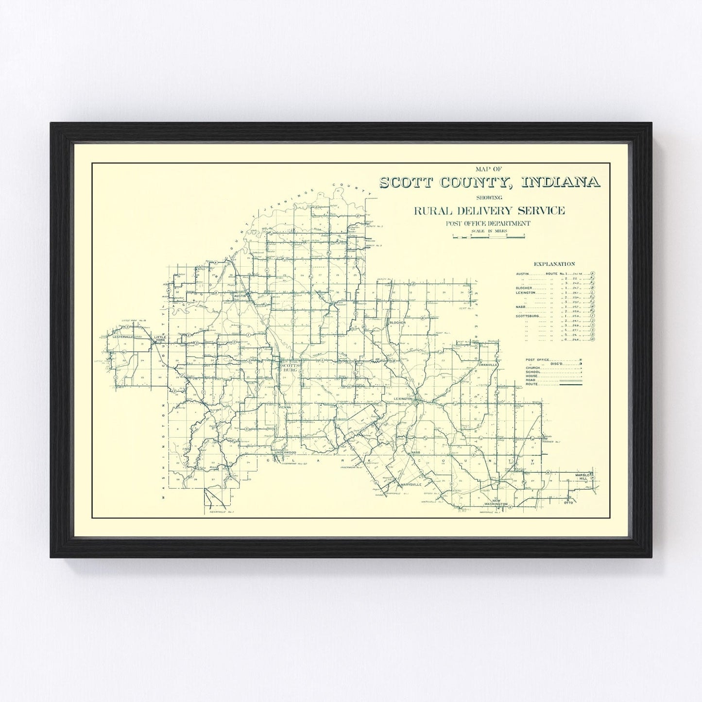 vintage map of Scott County, Indiana, 1910