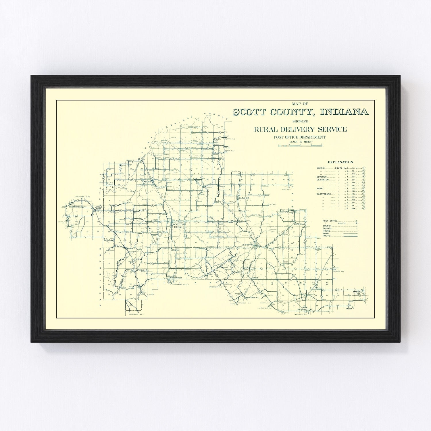 vintage map of Scott County, Indiana, 1910