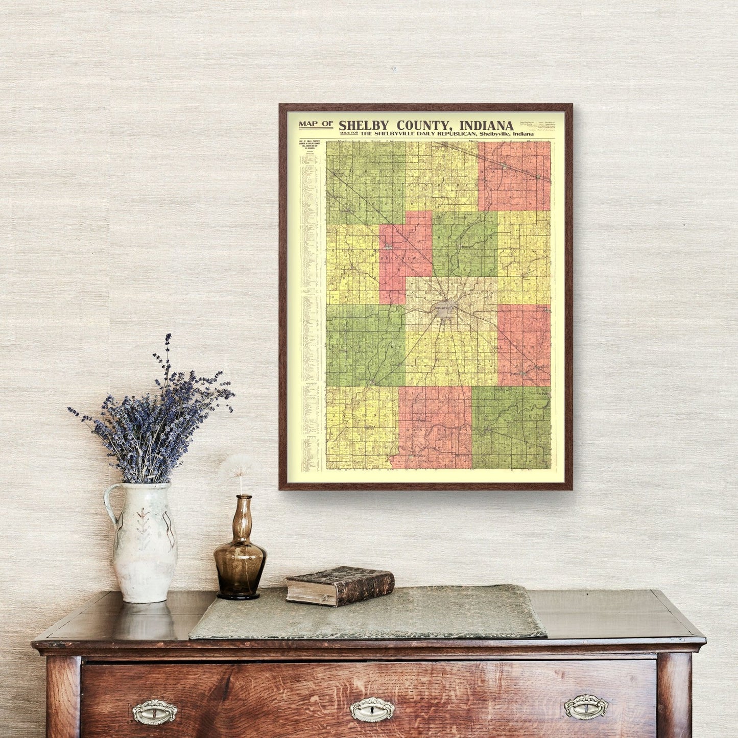 Vintage Map of Shelby County, Indiana, 1916