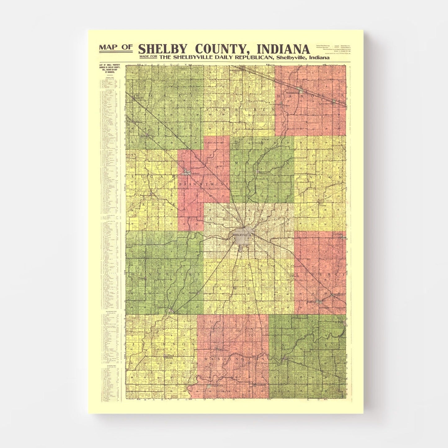 Vintage Map of Shelby County, Indiana, 1916
