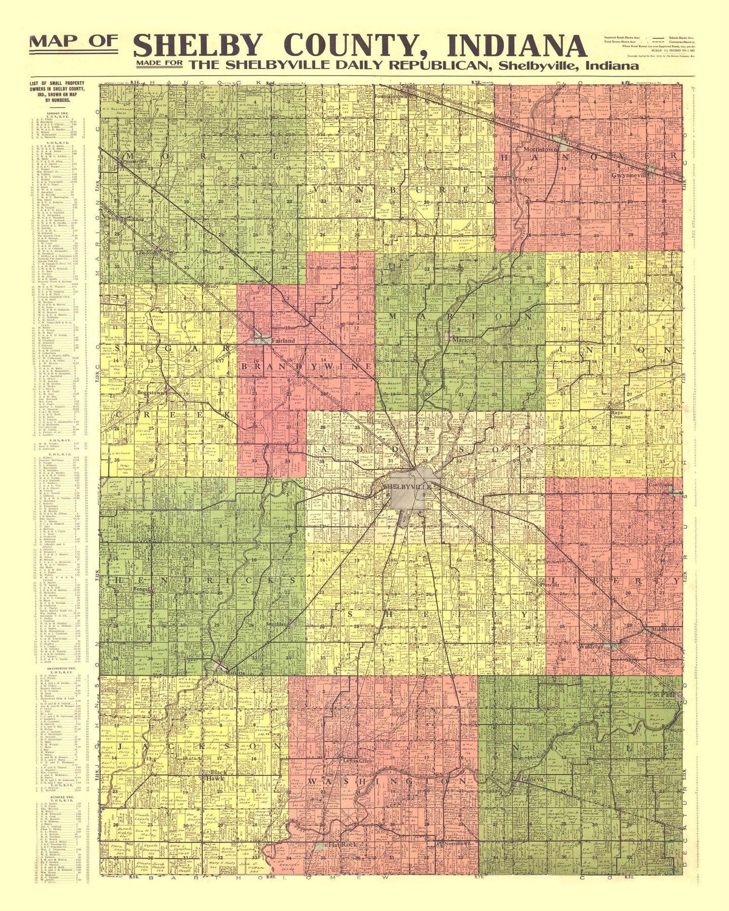 Vintage Map of Shelby County, Indiana, 1916