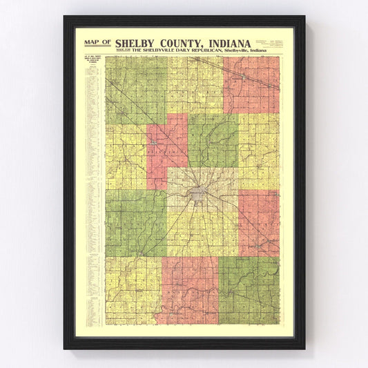 vintage map of Shelby County, Indiana, 1916