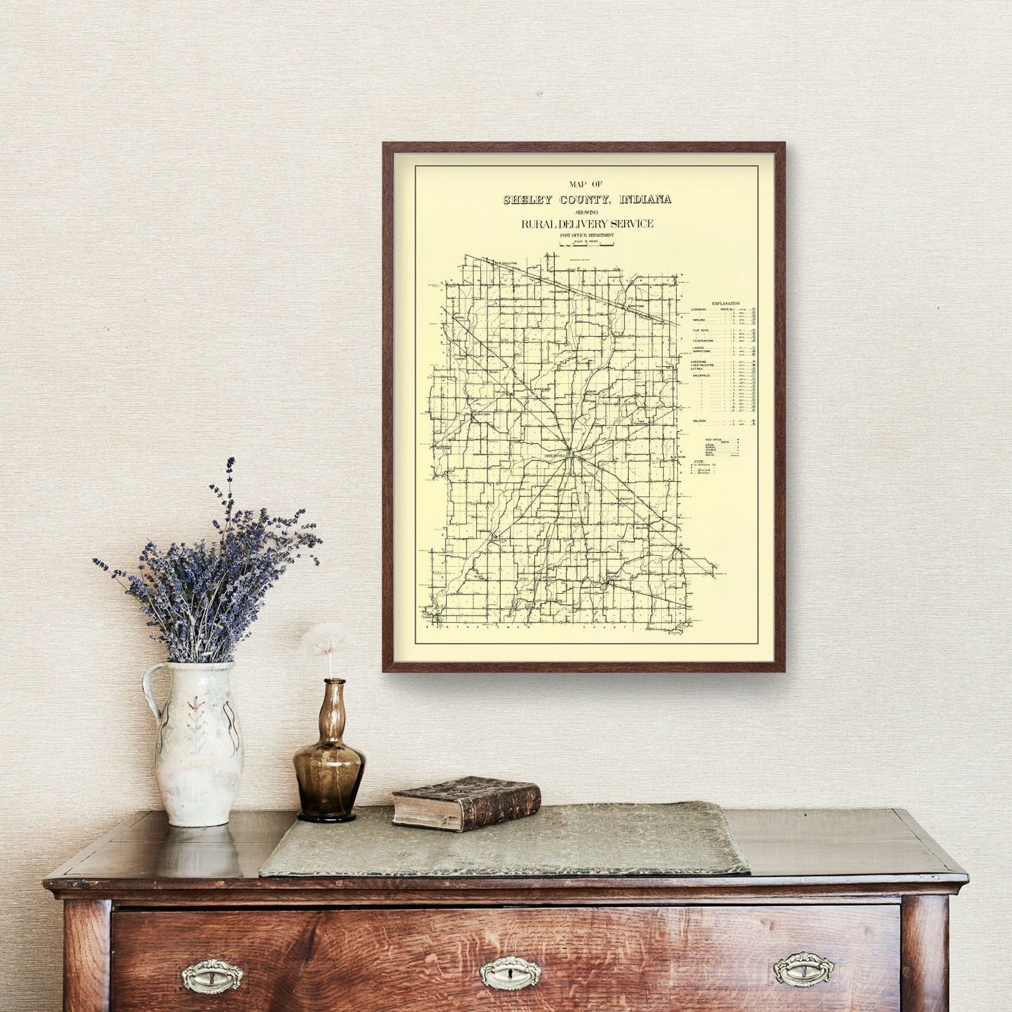 Vintage Map of Shelby County, Indiana, 1909