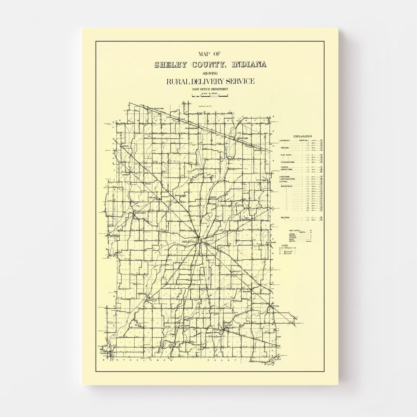 Vintage Map of Shelby County, Indiana, 1909
