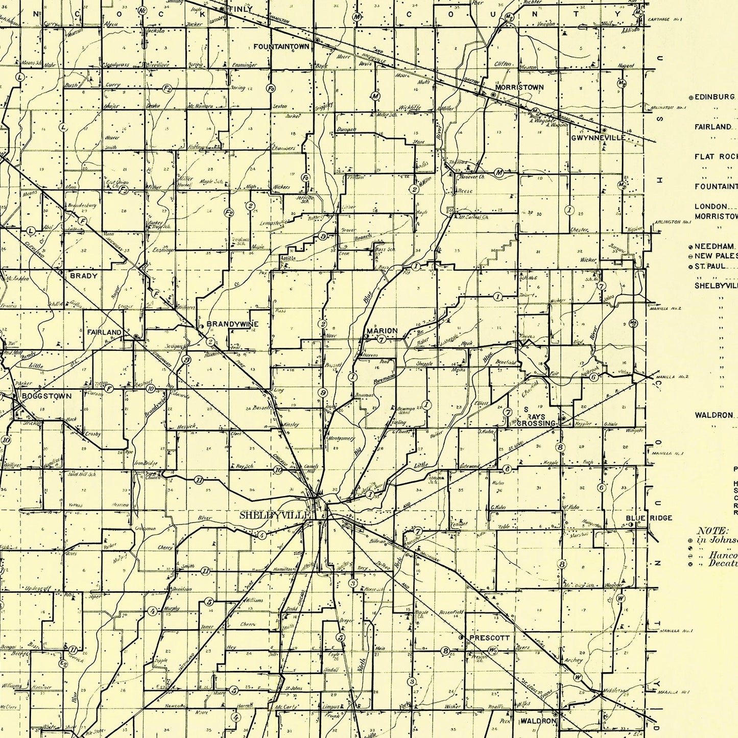 Vintage Map of Shelby County, Indiana, 1909