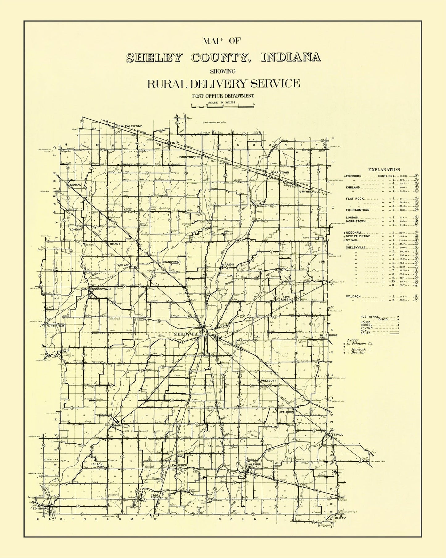 Vintage Map of Shelby County, Indiana, 1909