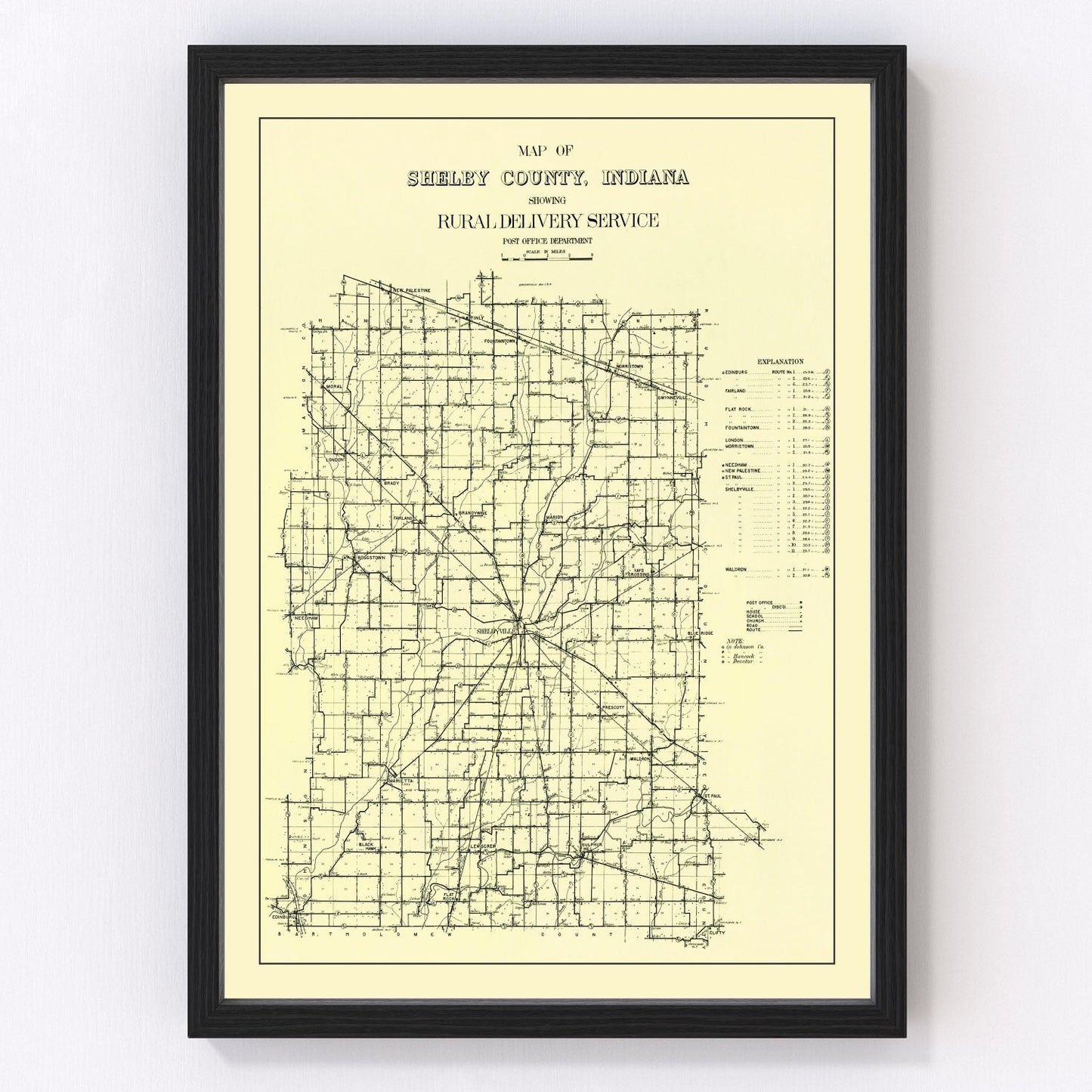 Vintage map of Shelby County, Indiana, 1909