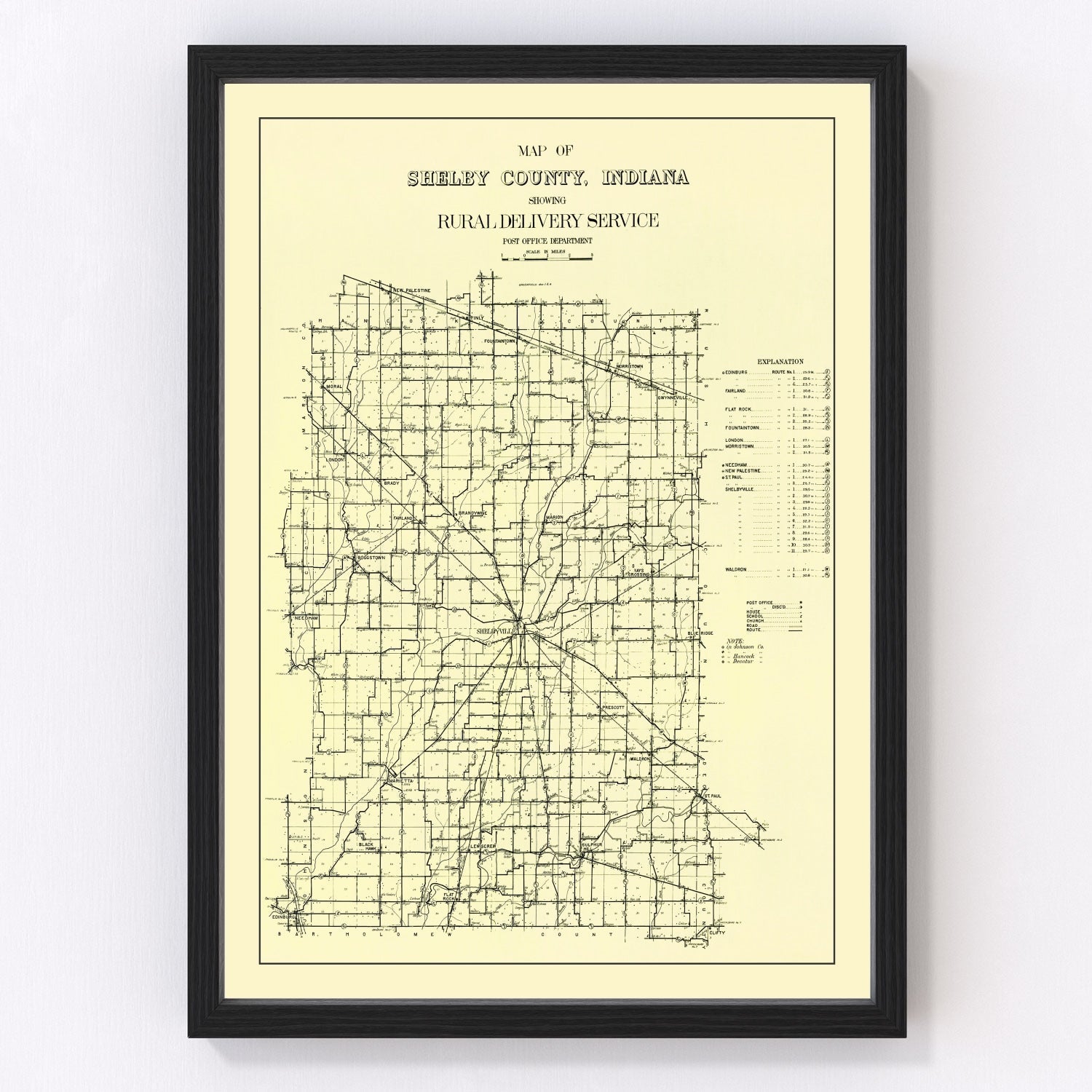 Vintage map of Shelby County, Indiana, 1909