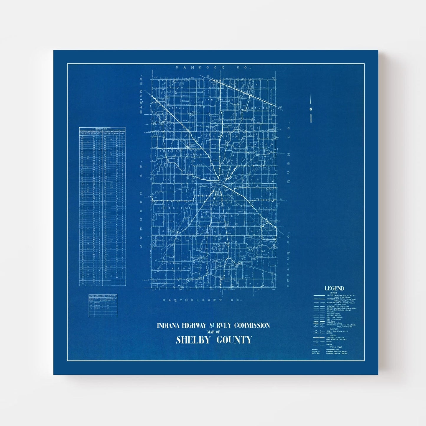 Vintage Map of Shelby County, Indiana, 1936