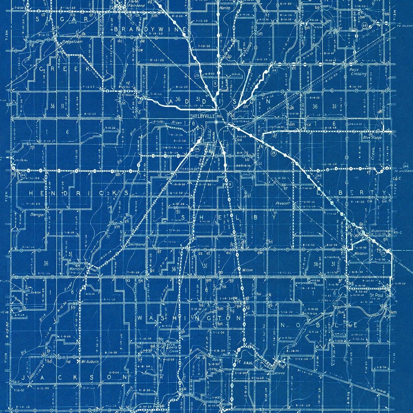 Vintage Map of Shelby County, Indiana, 1936
