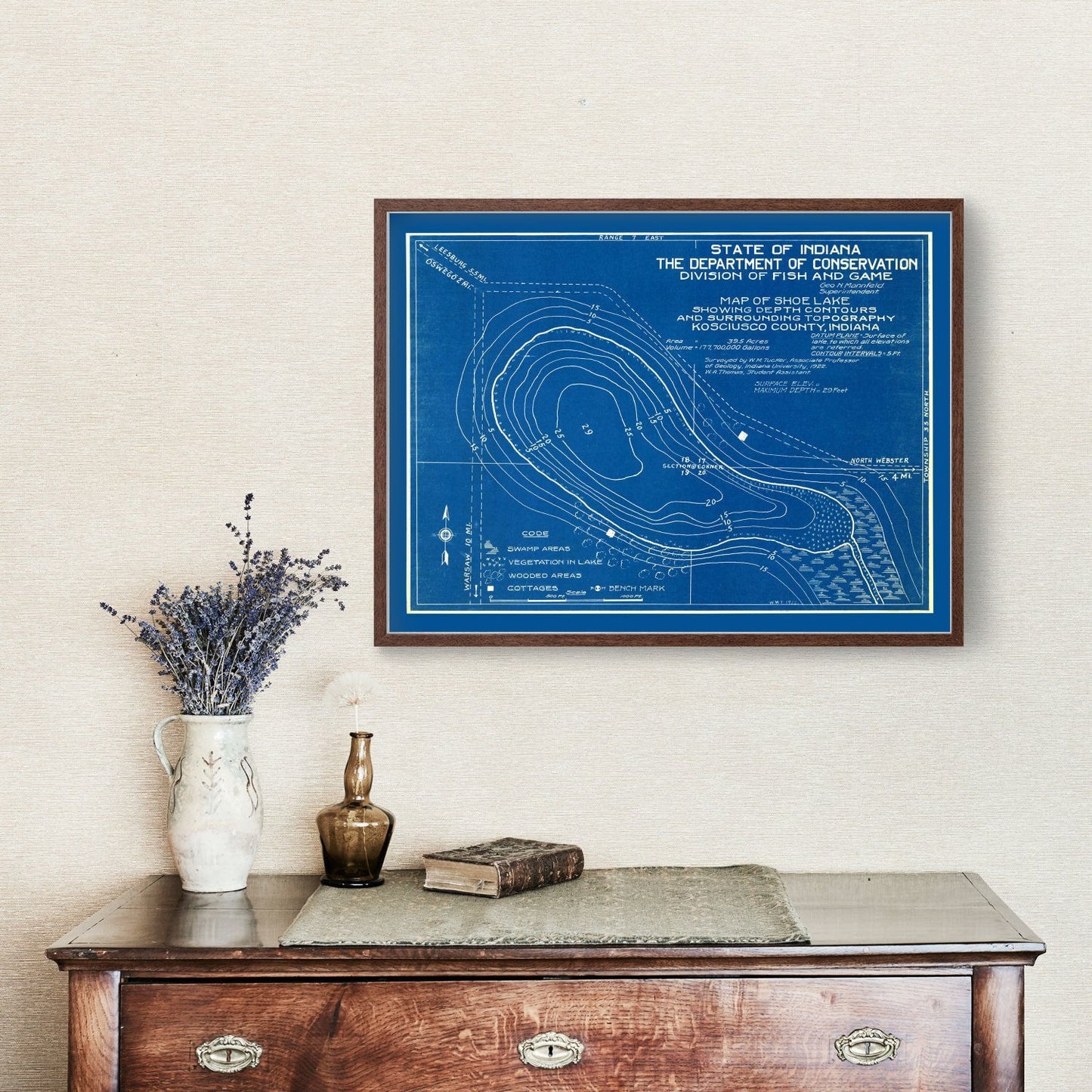 Vintage Shoe Lake Indiana Map, 1922