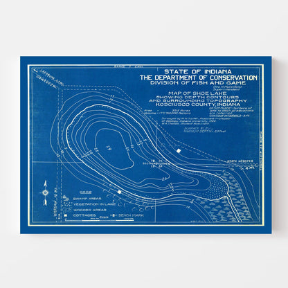 Vintage Shoe Lake Indiana Map, 1922