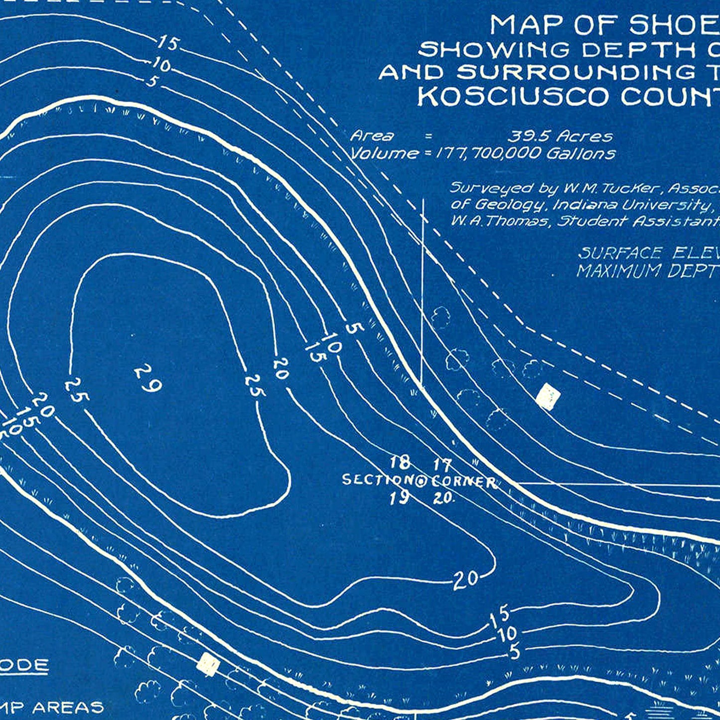 Vintage Shoe Lake Indiana Map, 1922