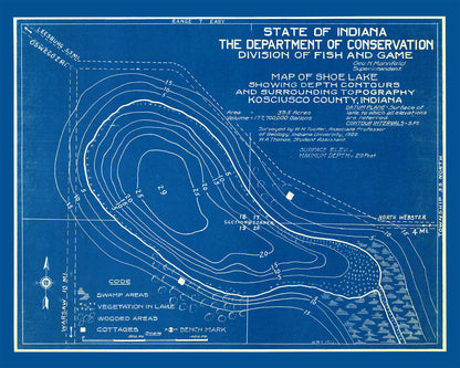 Vintage Shoe Lake Indiana Map, 1922