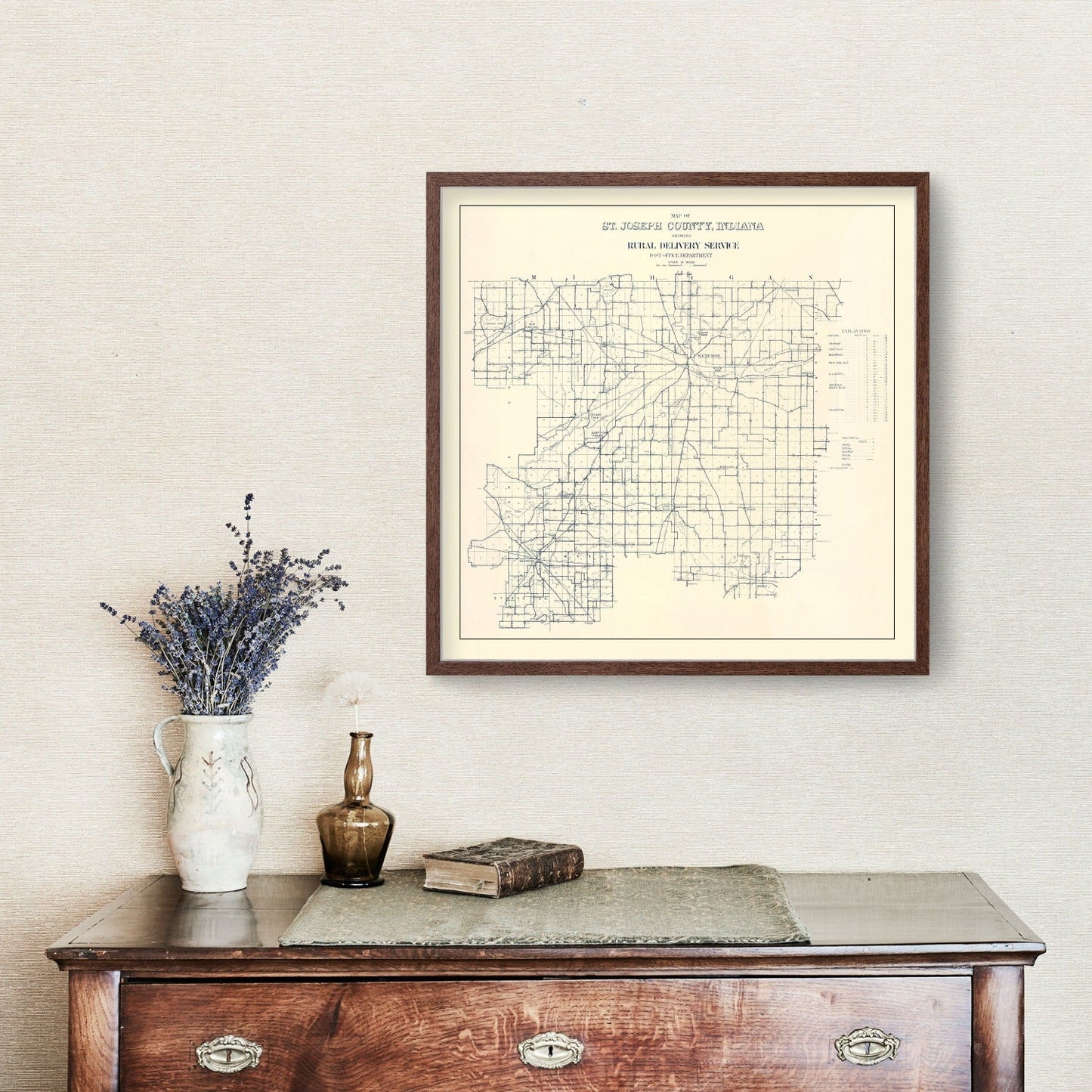 Vintage Map of St. Joseph County, Indiana, 1910