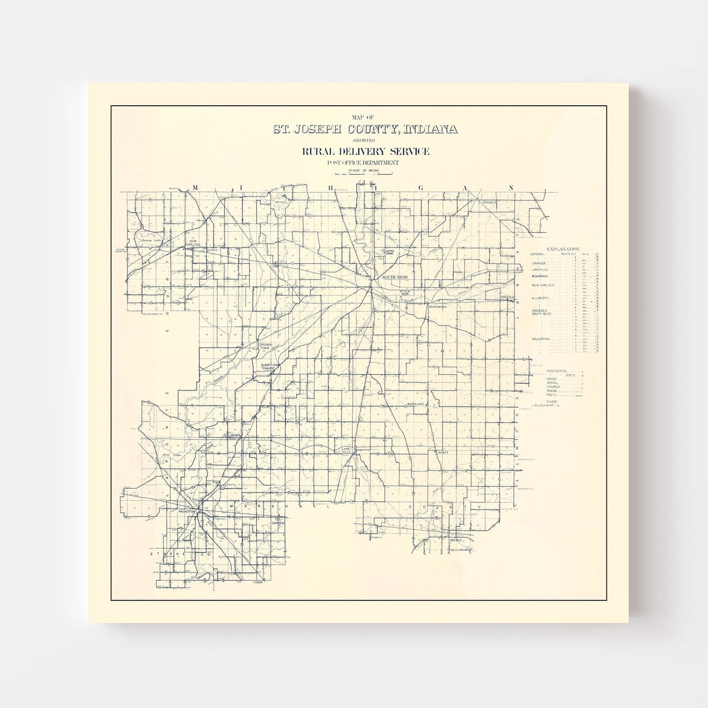 Vintage Map of St. Joseph County, Indiana, 1910