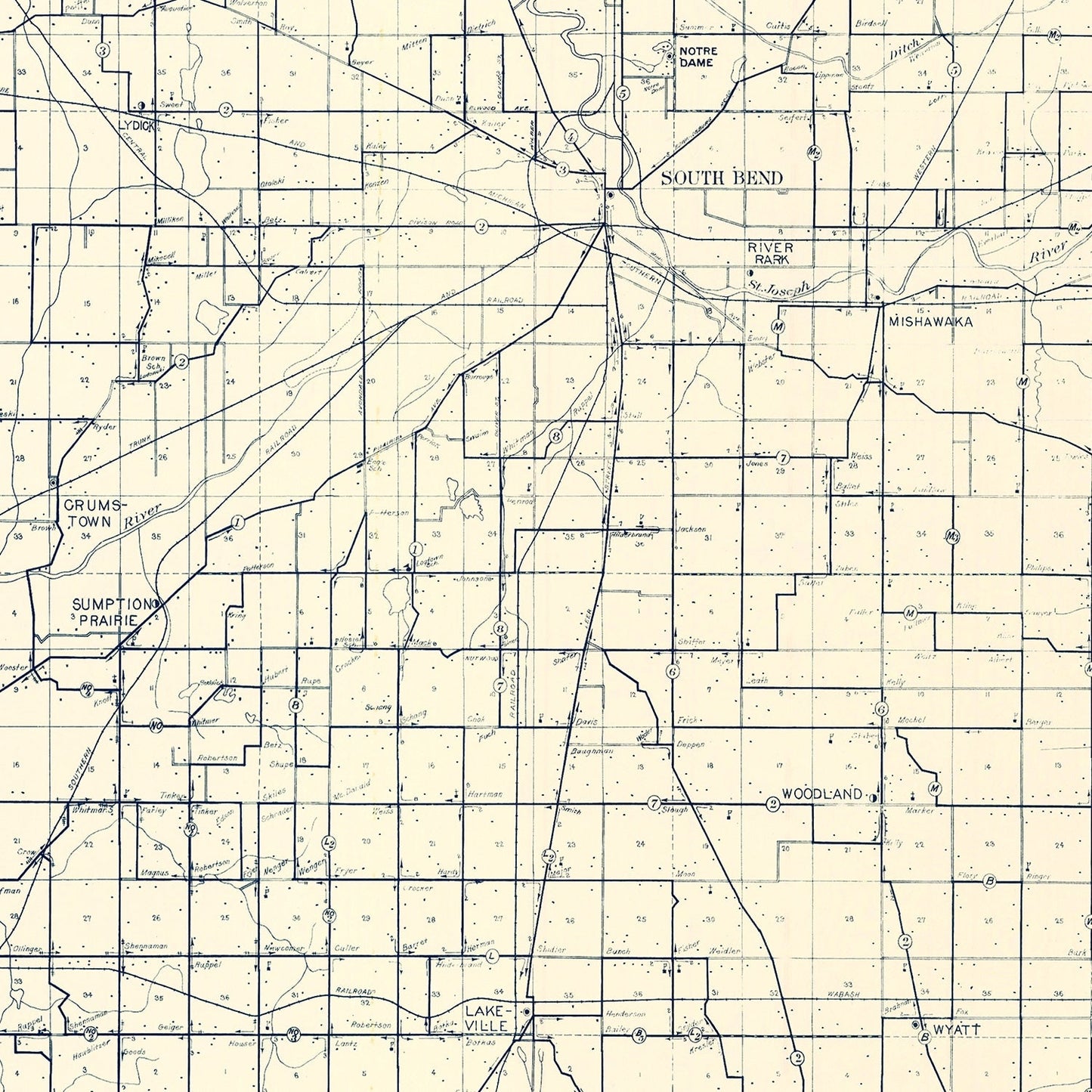 Vintage Map of St. Joseph County, Indiana, 1910