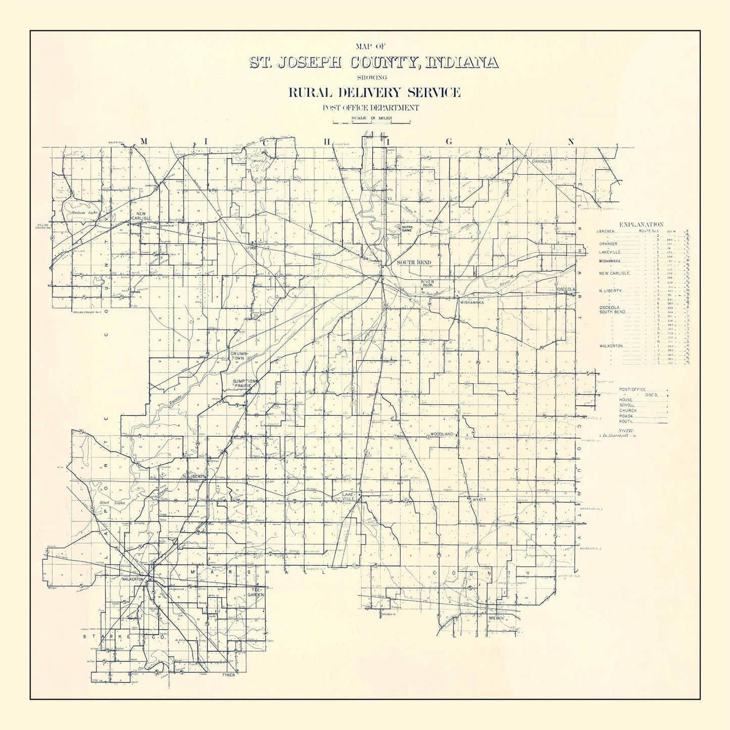 Vintage Map of St. Joseph County, Indiana, 1910