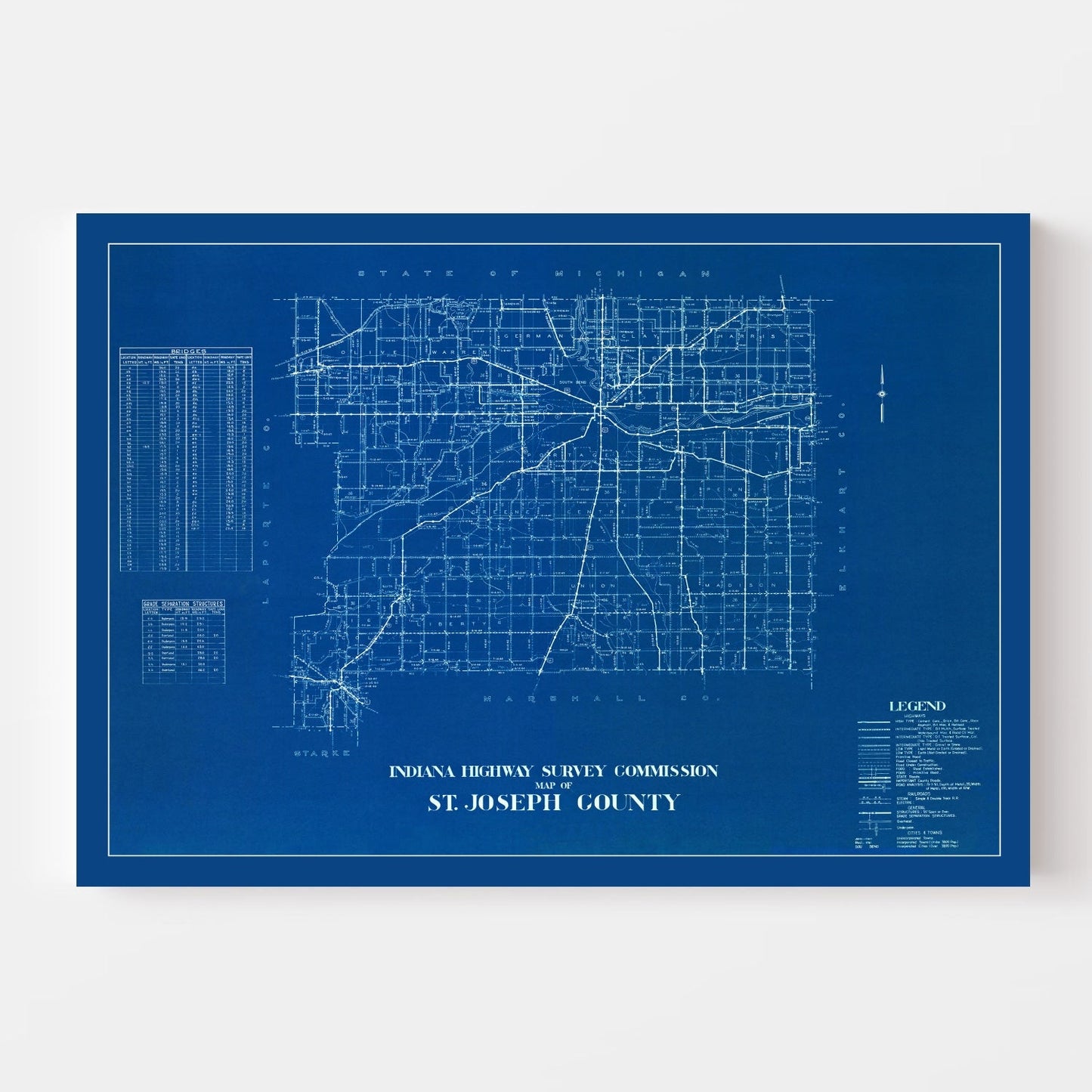 Vintage Map of St. Joseph County, Indiana, 1936