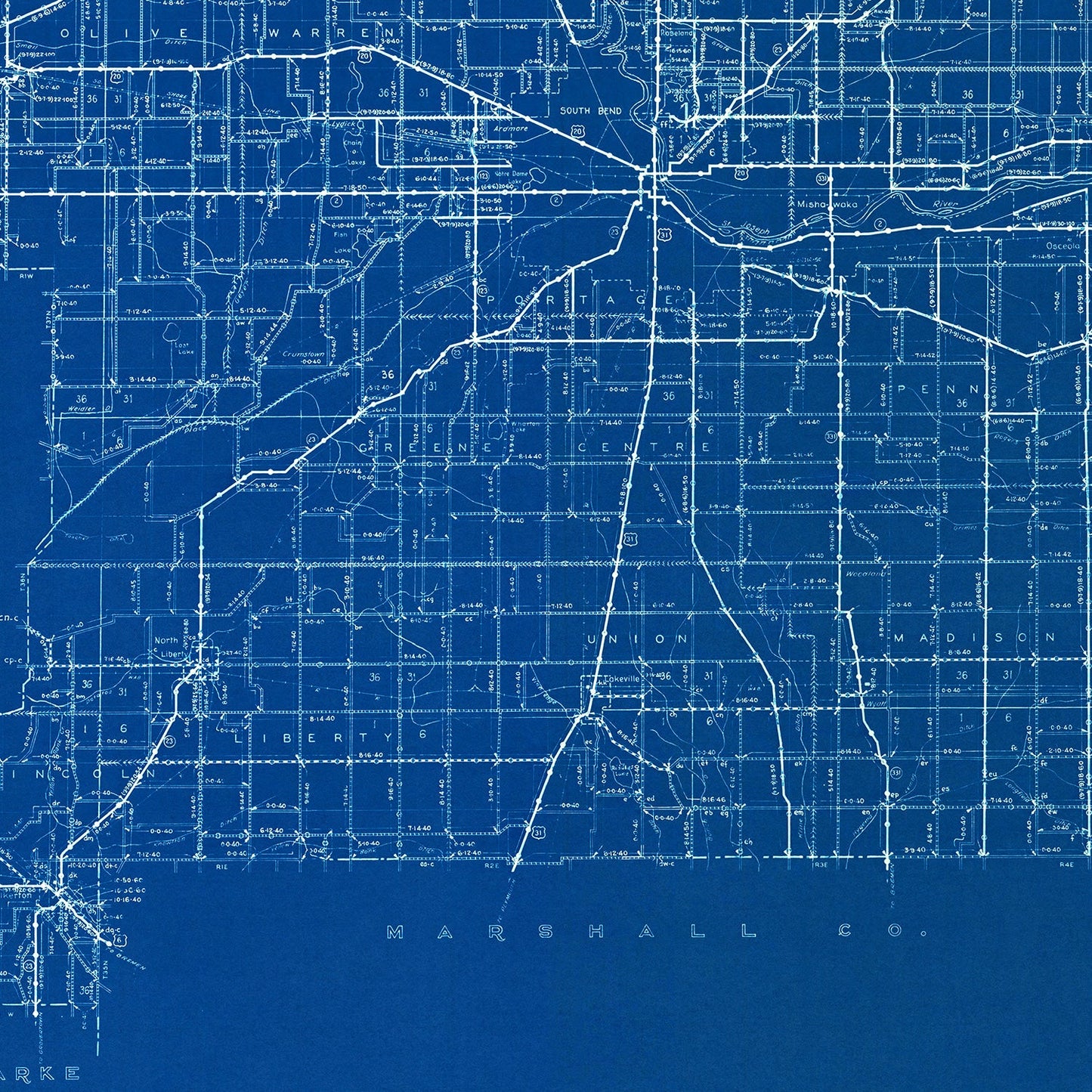 Vintage Map of St. Joseph County, Indiana, 1936