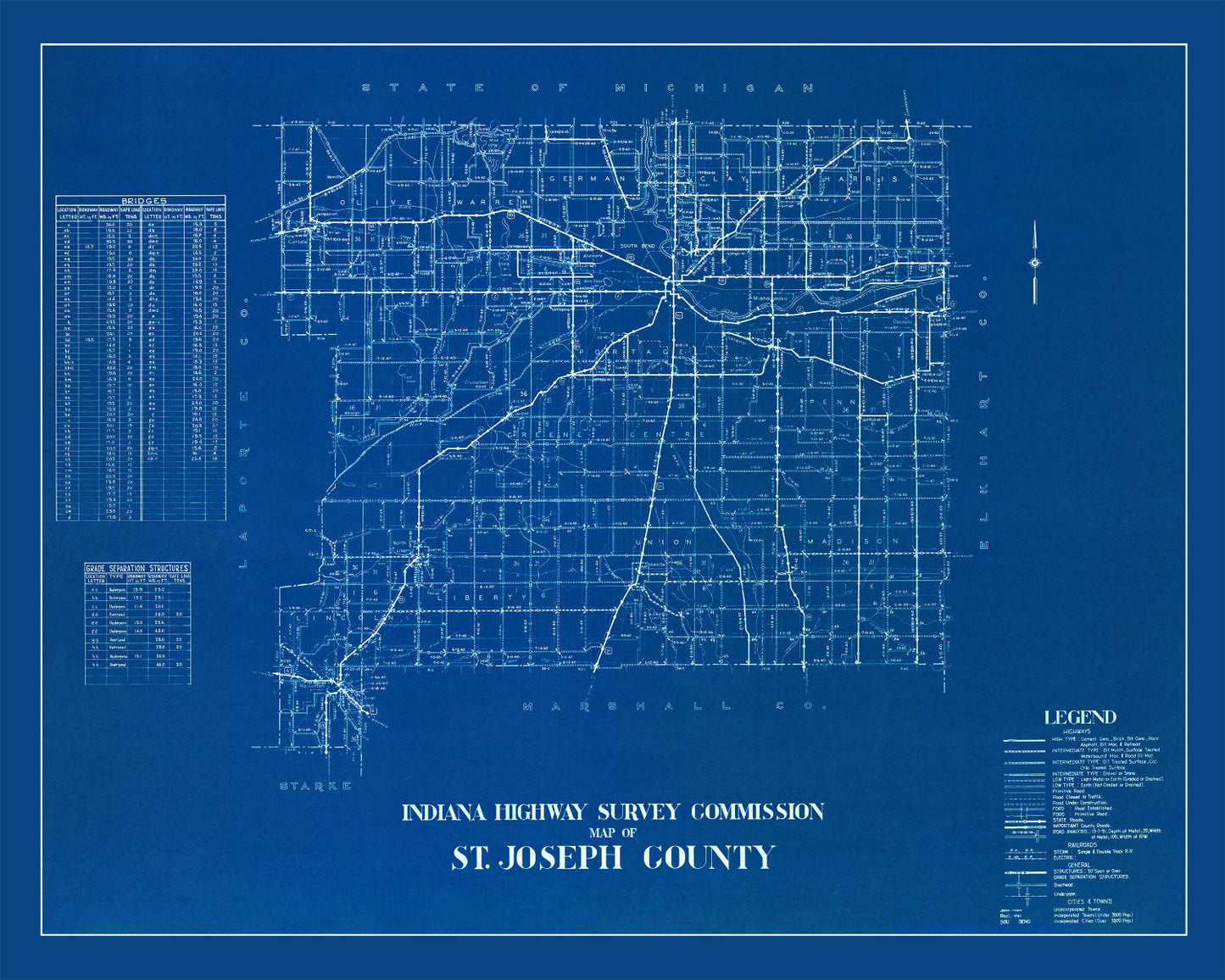 Vintage Map of St. Joseph County, Indiana, 1936