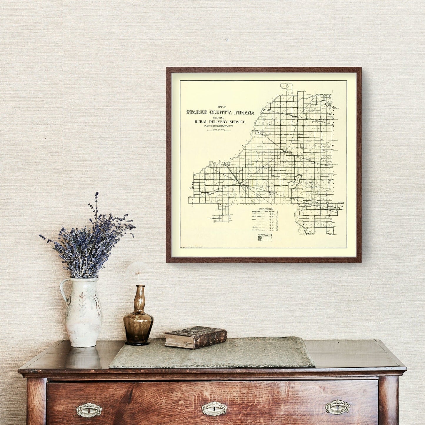 Vintage Map of Starke County, Indiana, 1909
