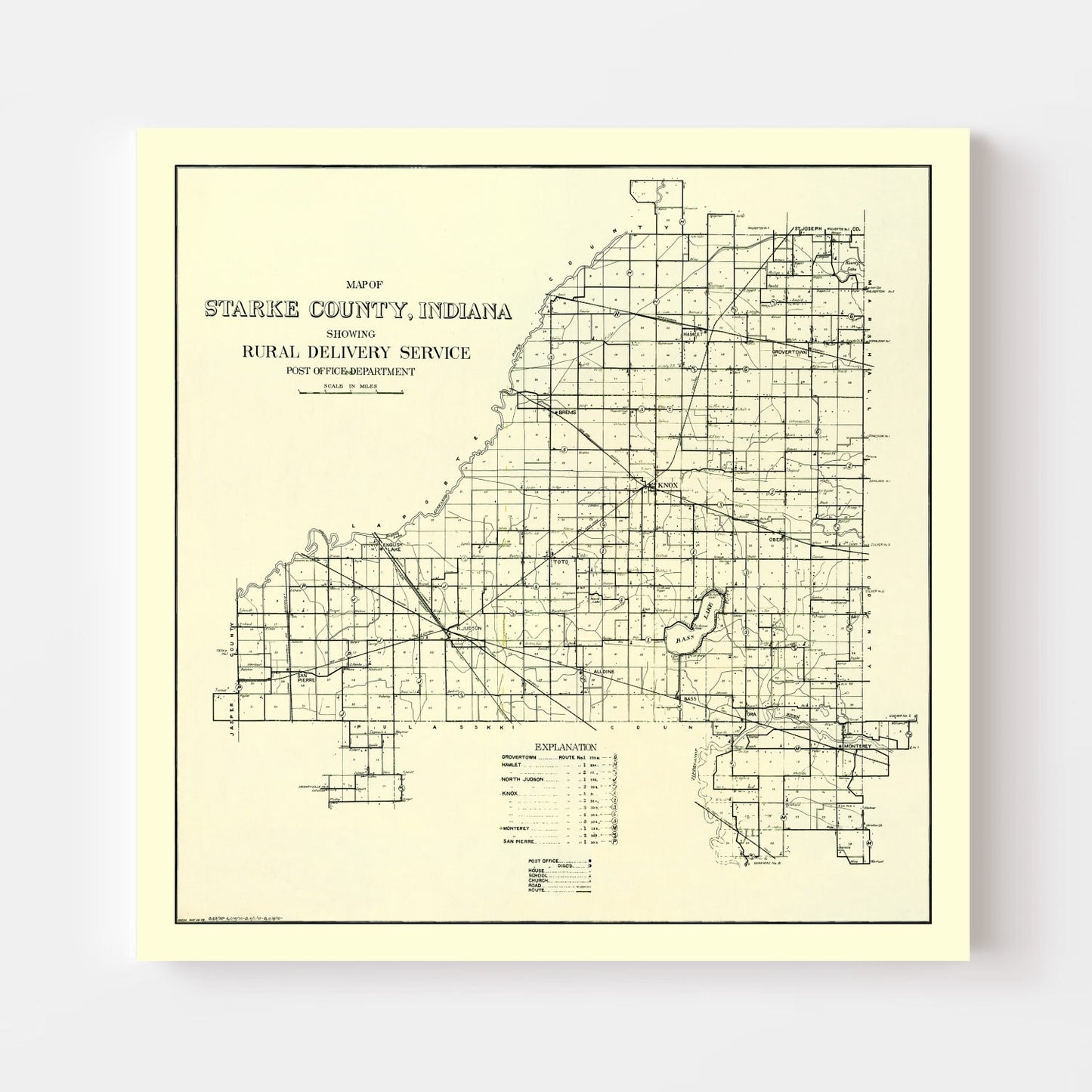 Vintage Map of Starke County, Indiana, 1909