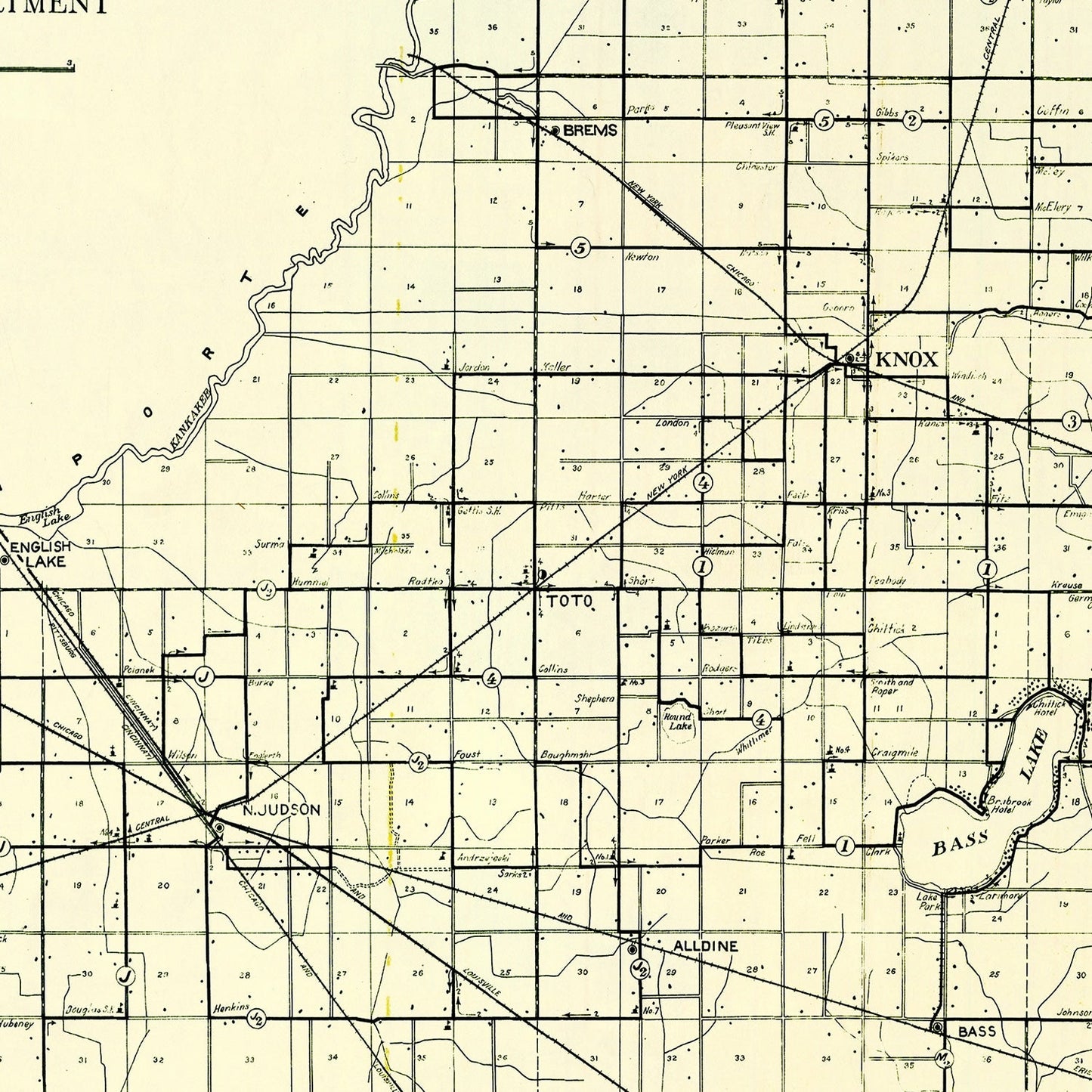 Vintage Map of Starke County, Indiana, 1909