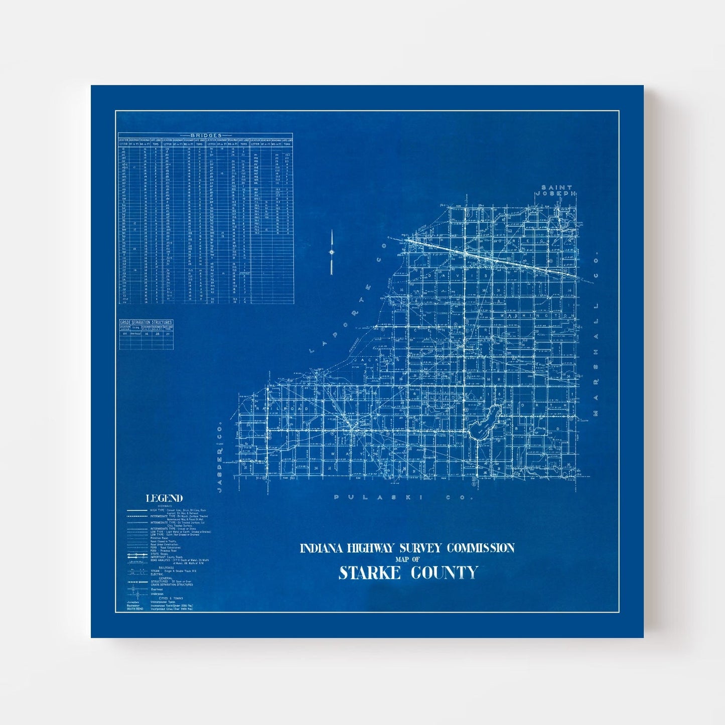 Vintage Map of Starke County, Indiana, 1936