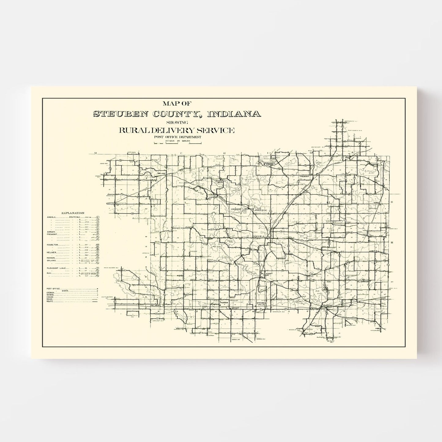 Vintage Map of Steuben County, Indiana, 1910