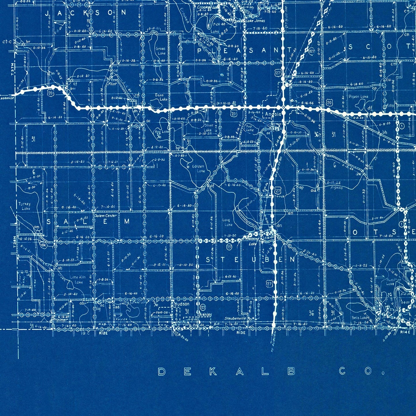 Vintage Map of Steuben County, Indiana, 1936