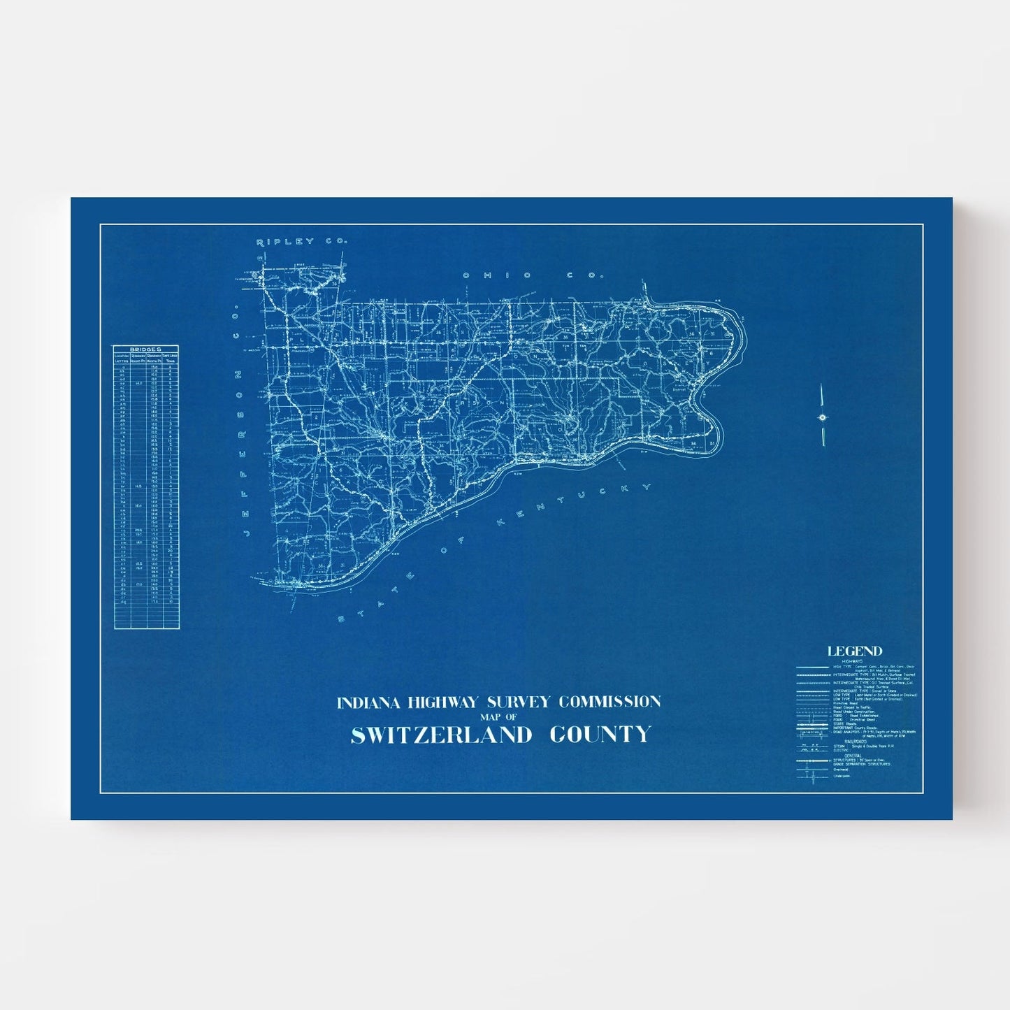 Vintage Map of Switzerland County, Indiana, 1936