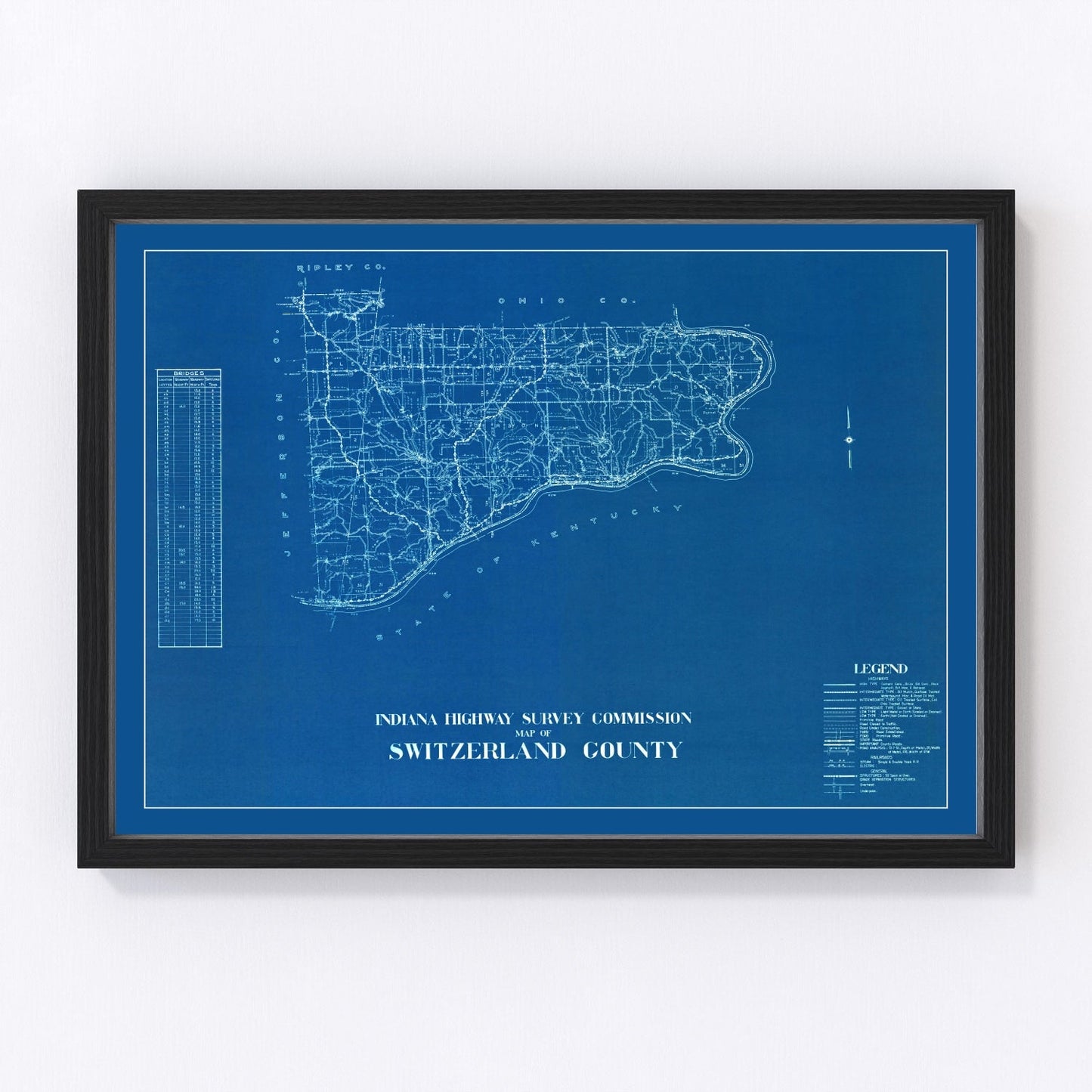 Vintage map of Switzerland County, Indiana, 1936