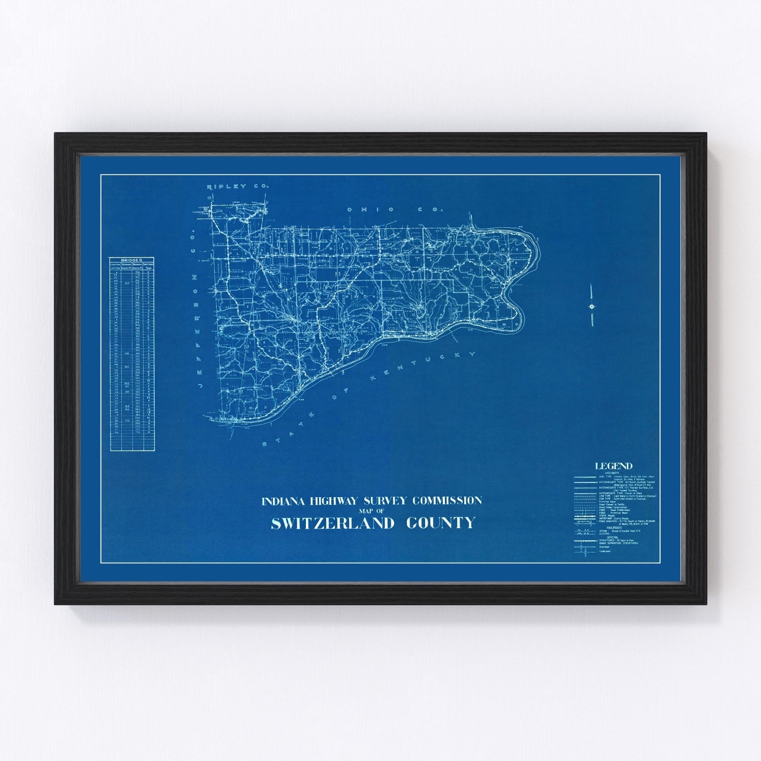 Vintage map of Switzerland County, Indiana, 1936