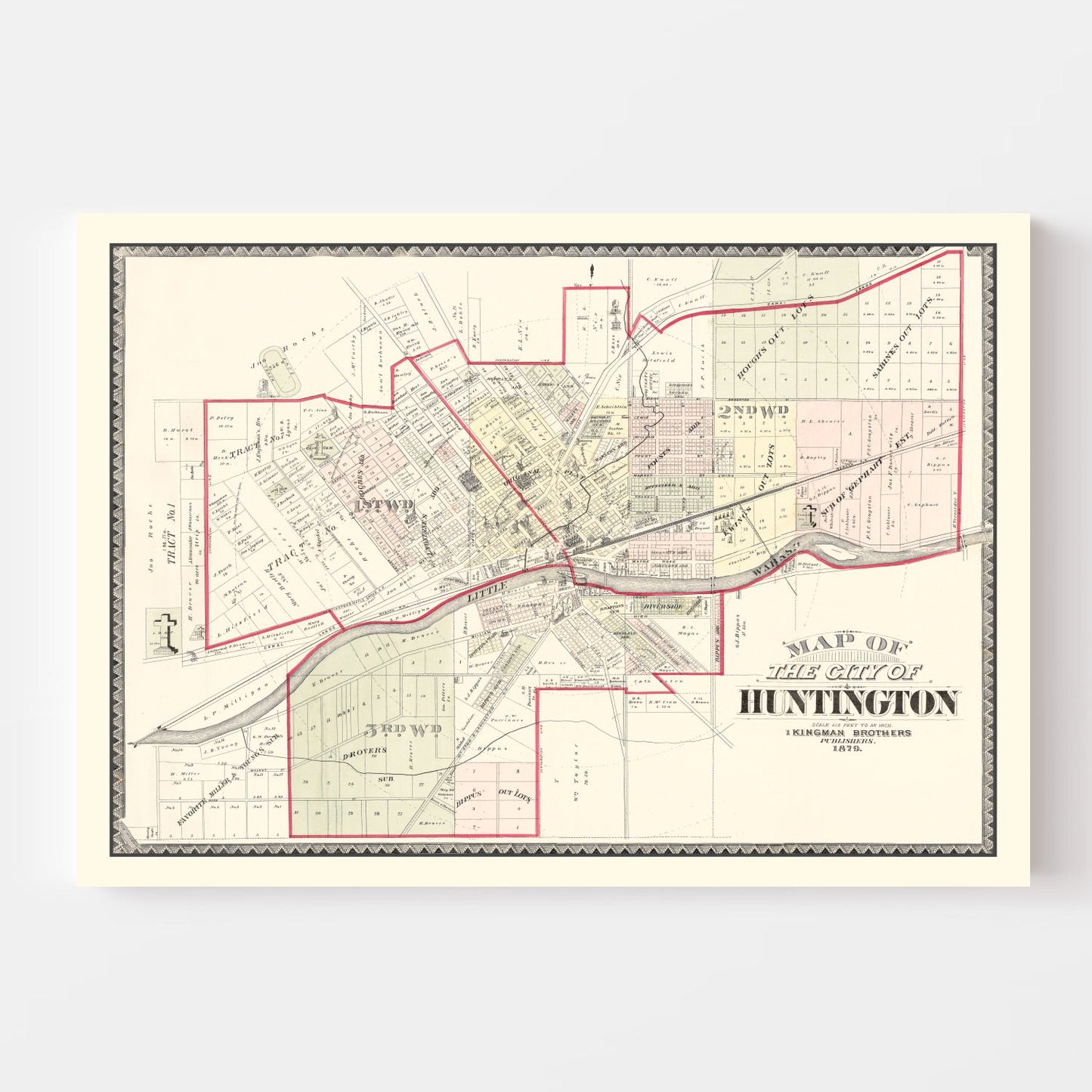 Vintage Map of Huntington, Indiana, 1879